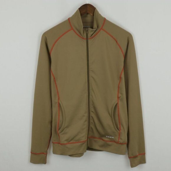 Trek Cycling Men's Large Brown Orange Poly Blend Full Zip Knit Casual Jacket - Picture 1 of 7